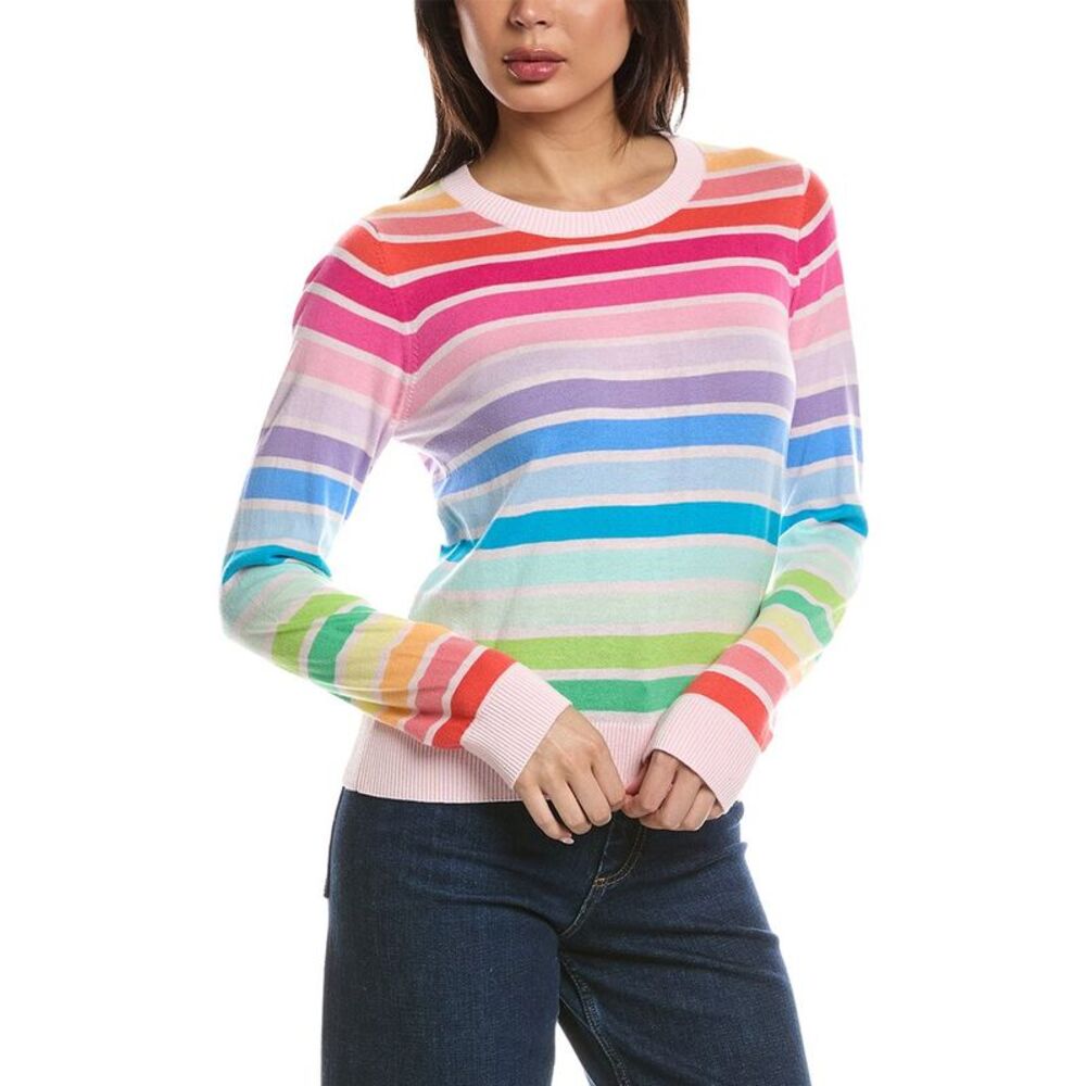 Wispr Womens  Multi Stripe Crewneck Sweater, Pink